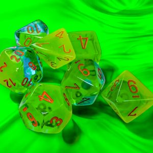 Gemini Plasma Green-Teal/orange Luminary Polyhedral 7-Dice Set